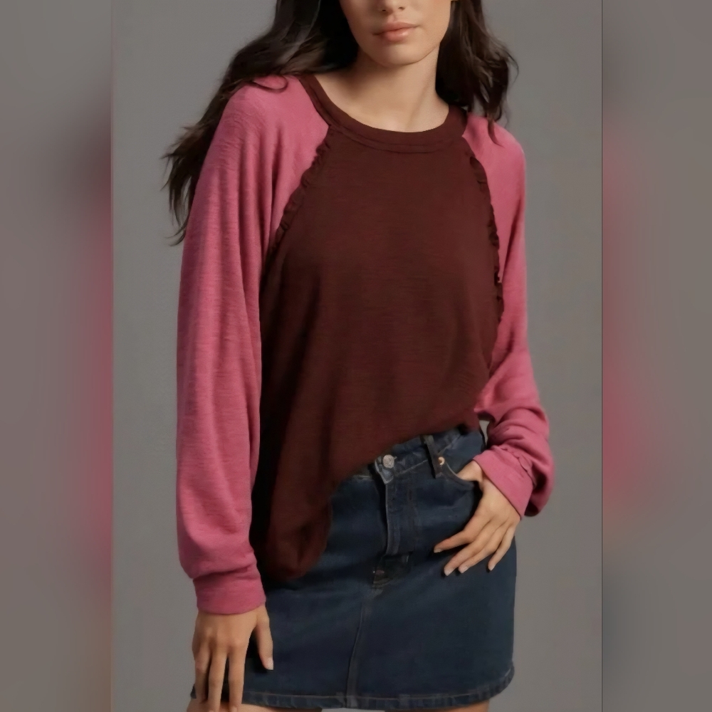 Anthropologie Ruffled Raglan Top